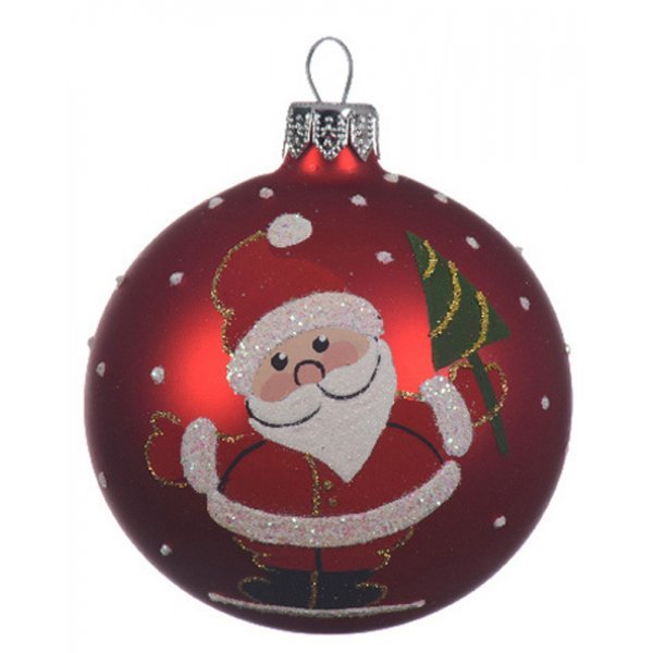 Χριστουγεννιάτικη Γυάλινη Μπάλα Κόκκινη με Άγιο Βασίλη (8cm)